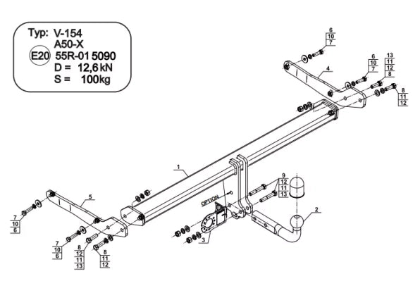 STEINHOF Tow Bar fits VOLKSWAGEN Tiguan II 2016-2024 – Fixed swan neck [V-154]