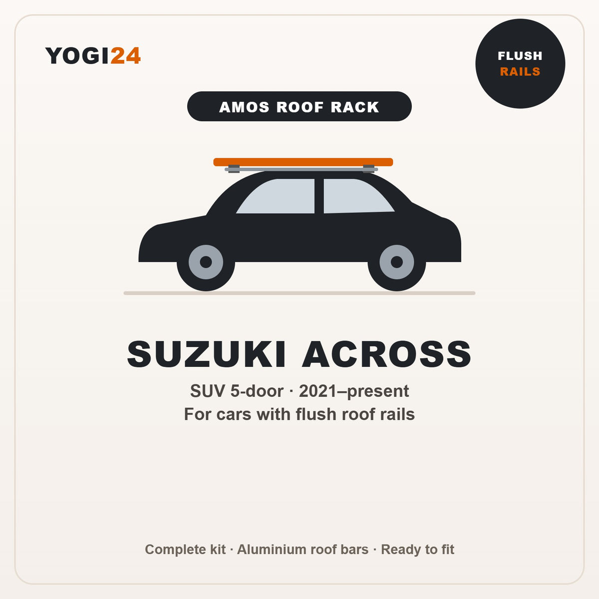 AMOS Roof Rack fits SUZUKI Across SUV 5-door 2021-2025 (flush roof rails) – 120 cm bars
