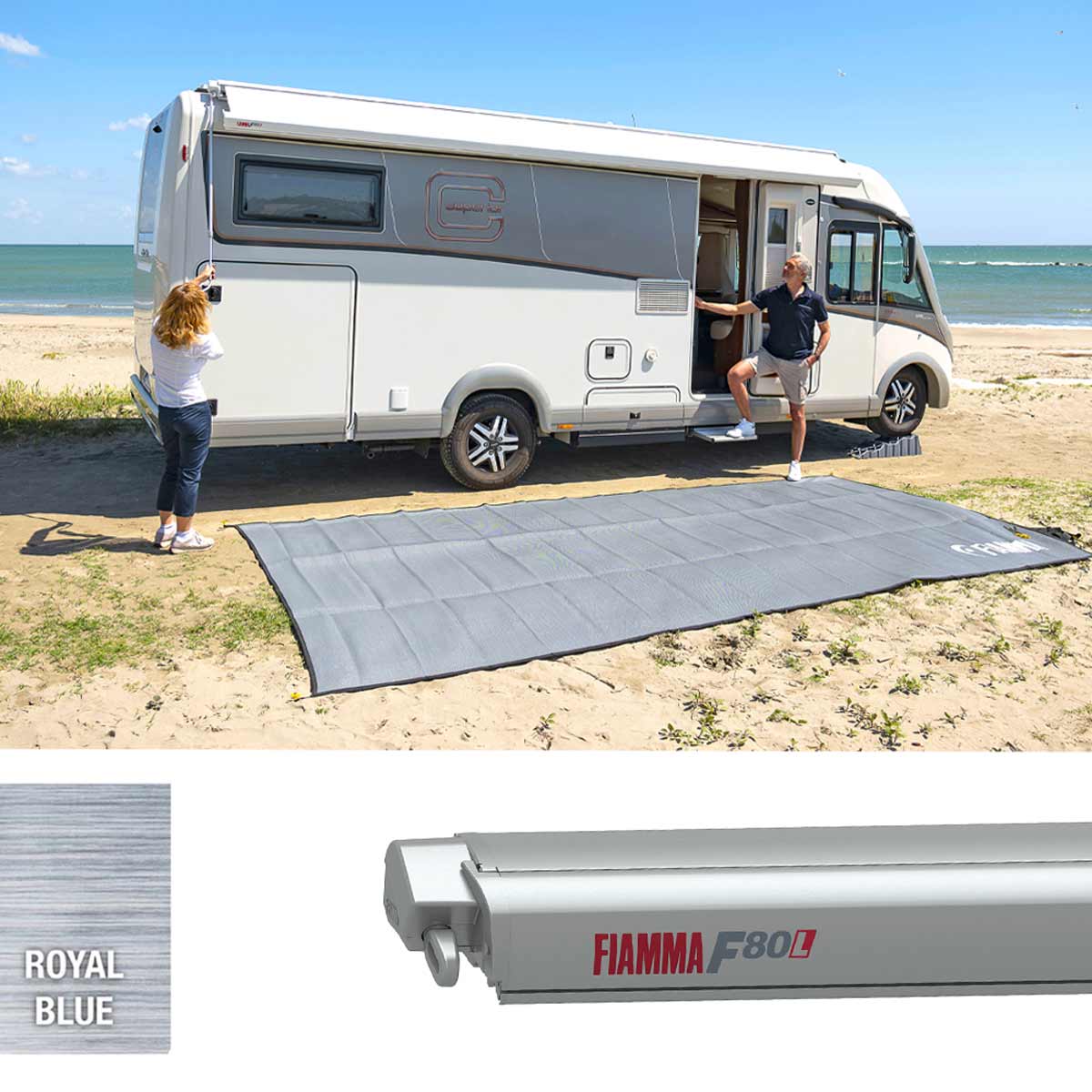 FIAMMA F80L 600 Awning Titanium – Royal Blue Fabric